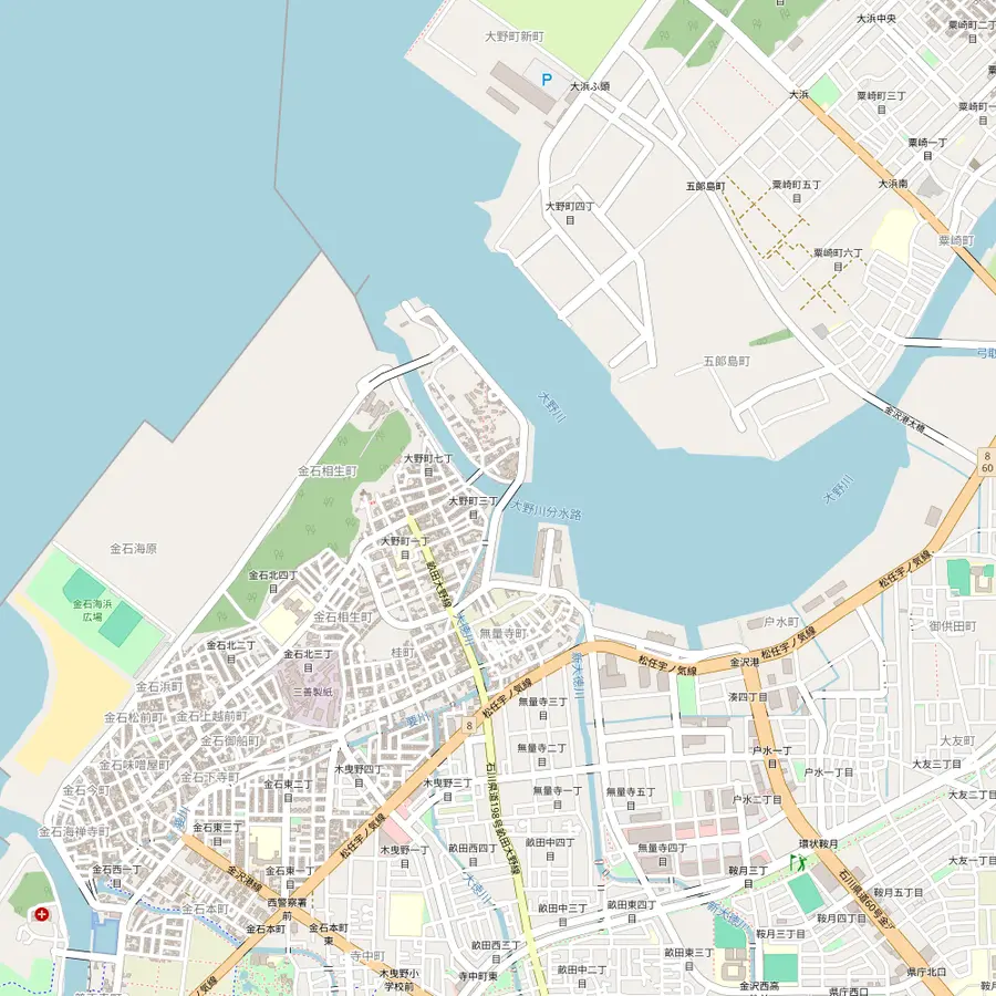 Map of the Ono district by Kanazawa Port with Yamato Koji Park and the Naogen soy sauce brewery